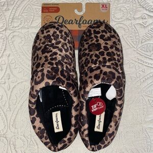 NWT Women’s Dearfoams Leopard Print Memory Foam Slippers Size XL 11-12